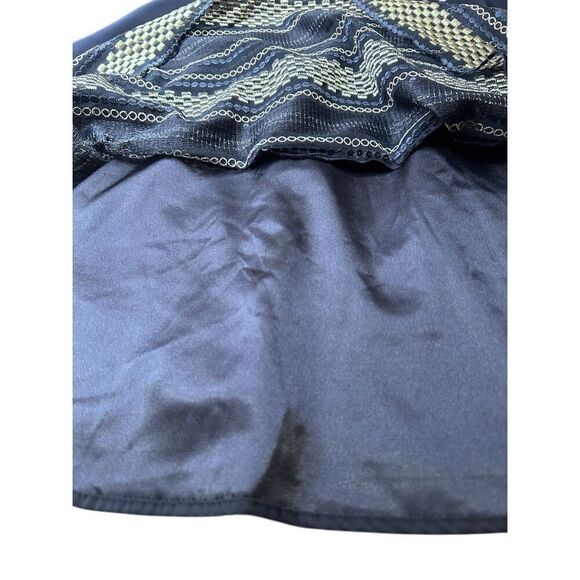 Tahari Arthur S Levine Navy V-Neck A-Line Sleeveless Dress Sz 8 Sequin Embroider - Picture 8 of 12